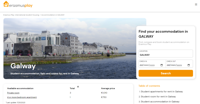 Erasmus play website for house and room rental