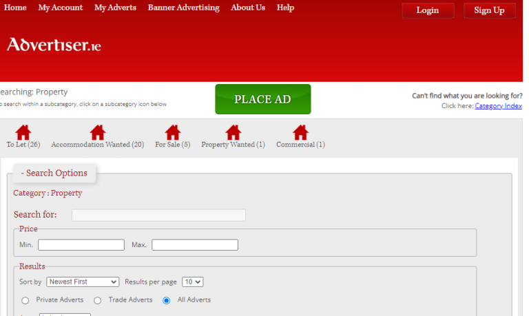 Galway advertiser website housing property section