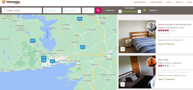 Homestay.ie website for room and house rental